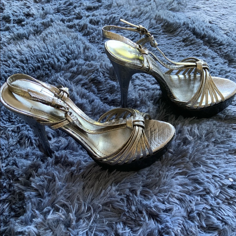 BCBG Silver sandal heels
